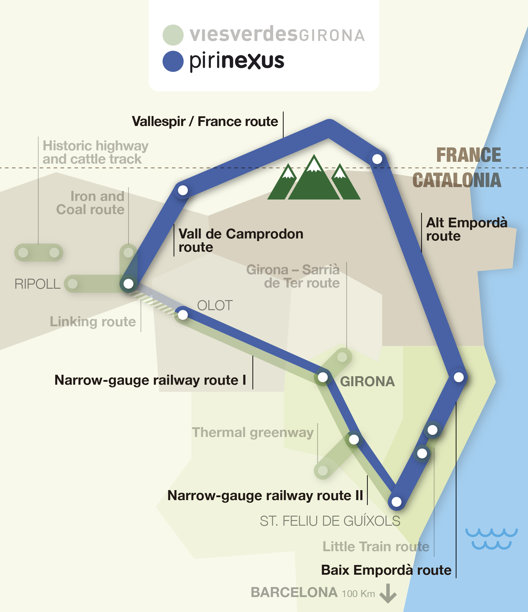 Interactive map of the routes Greenways and Pirinexus