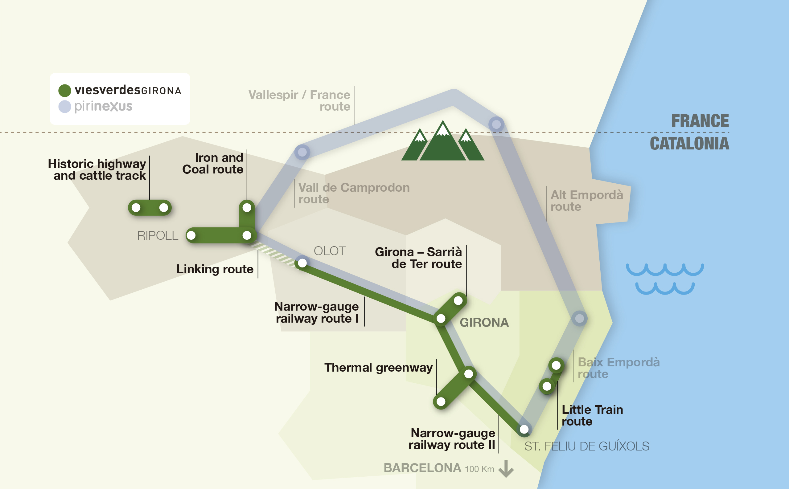 Interactive map of the routes Greenways and Pirinexus