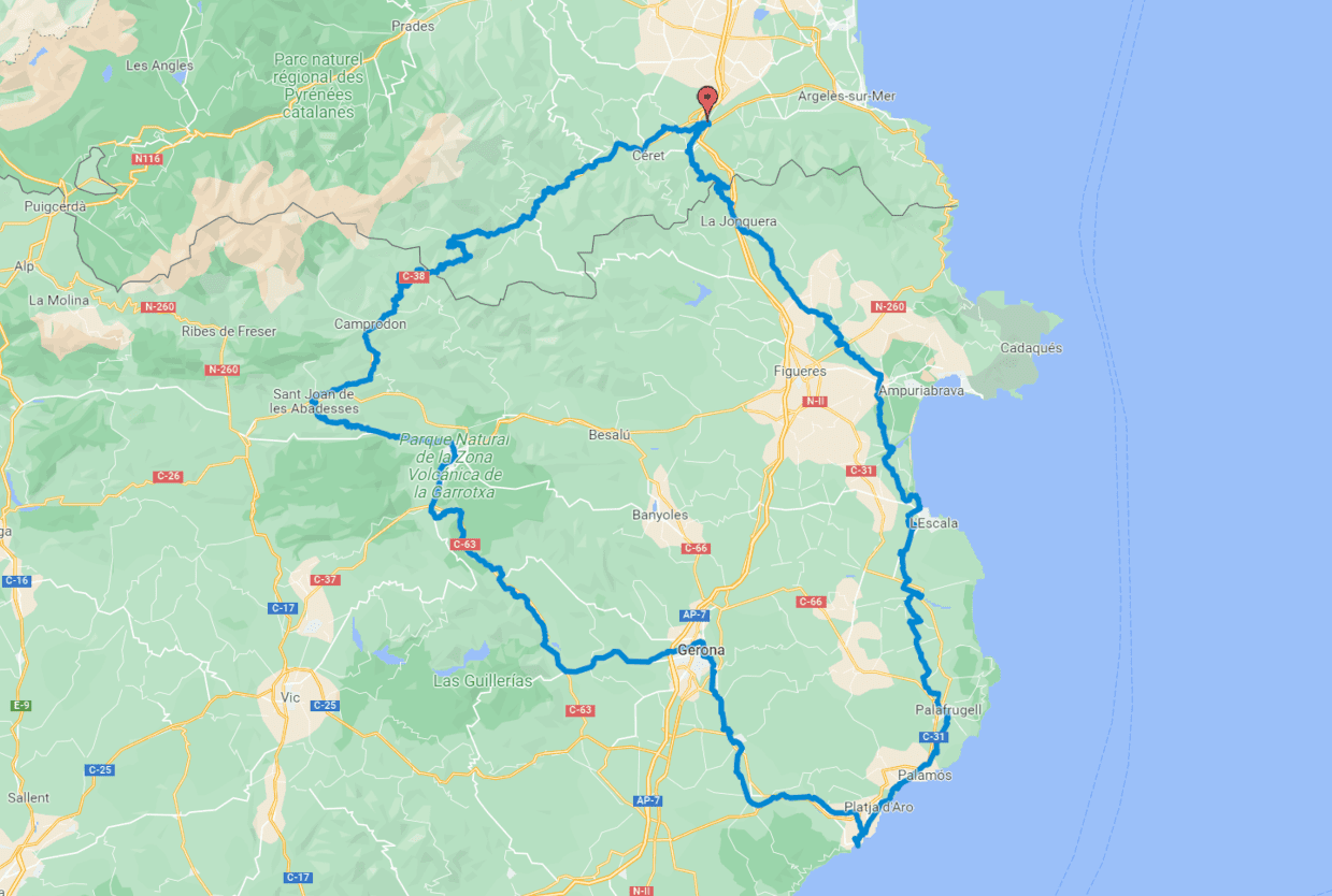 Mapa ruta tramo de enlace Olot - Sant Joan de les Abadesses
