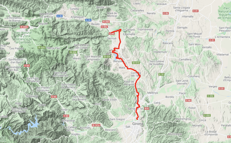 Mapa Ruta tren pinxo Girona - Serinyà