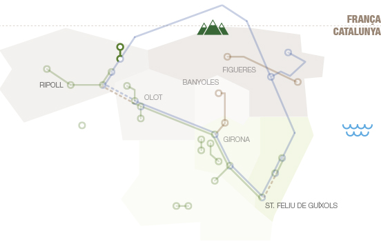 Carte géographique de la via verda Camprodon - Llanars