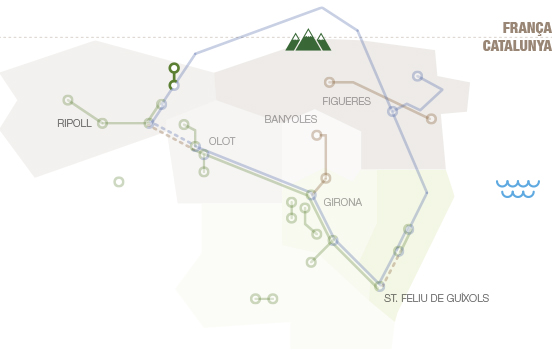 Mapa geogràfic de la via verda Camprodon - Llanars