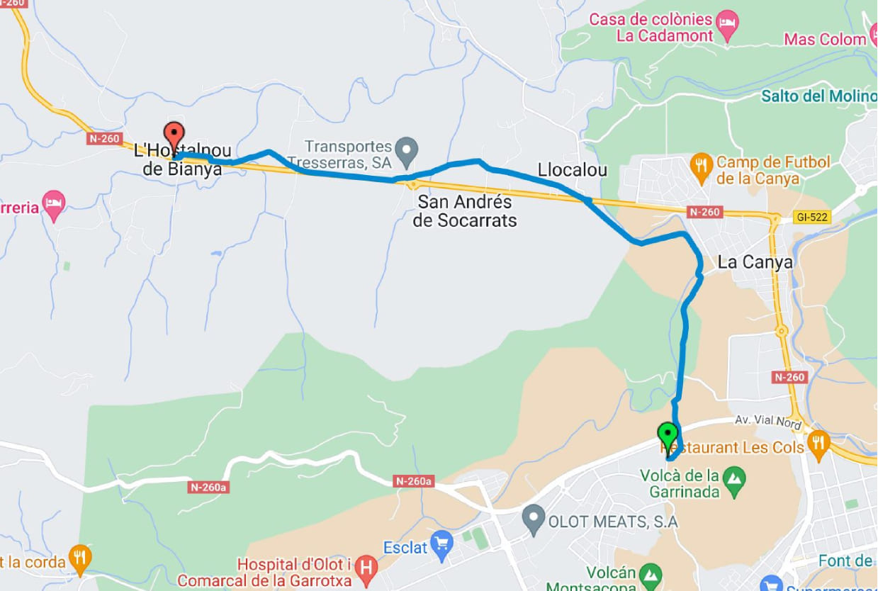 Carte de la voie verte de la Vall de Bianya