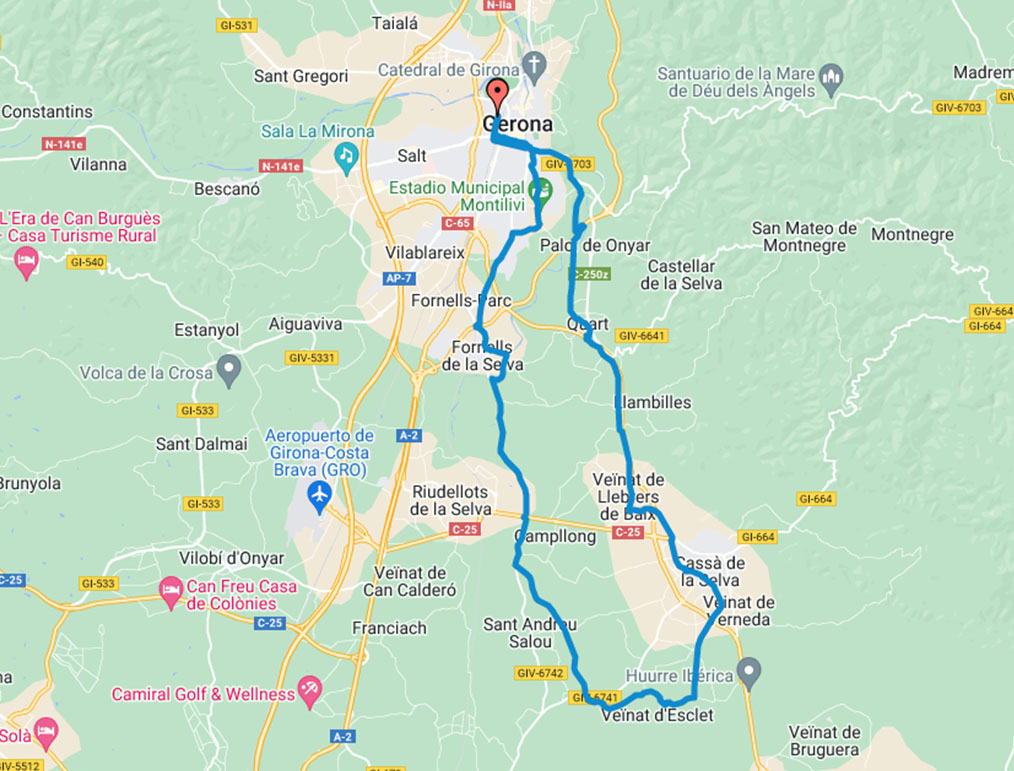 Mapa ruta circular Girona 35 km