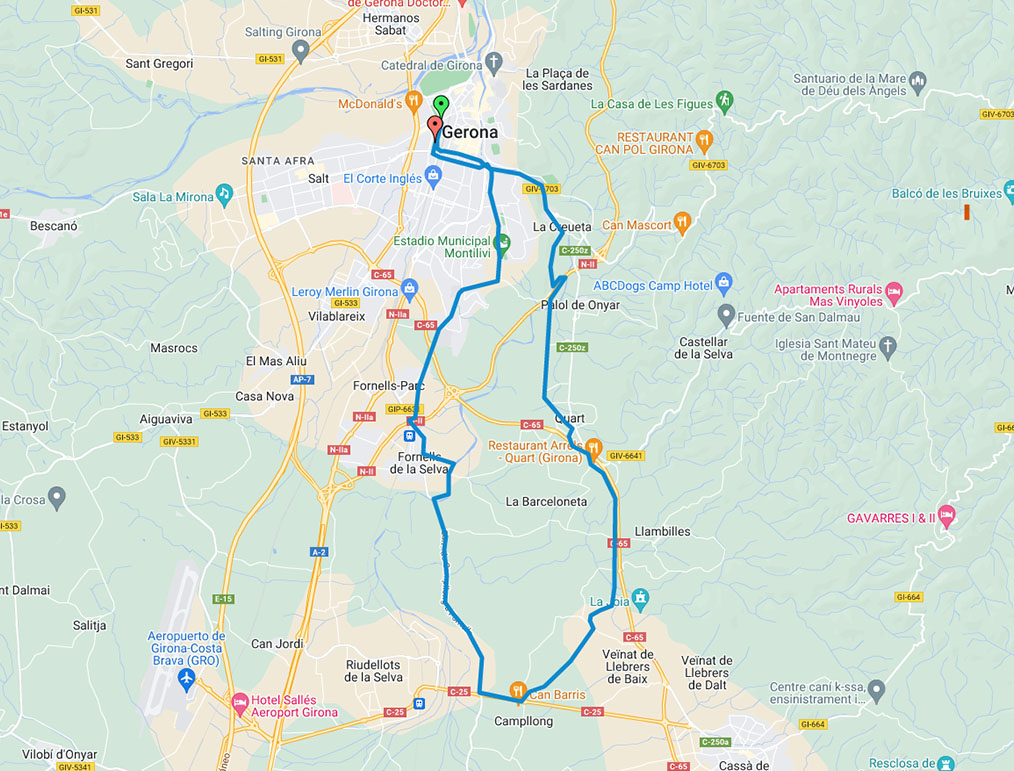 Mapa ruta circular Gironès Sud 25 km