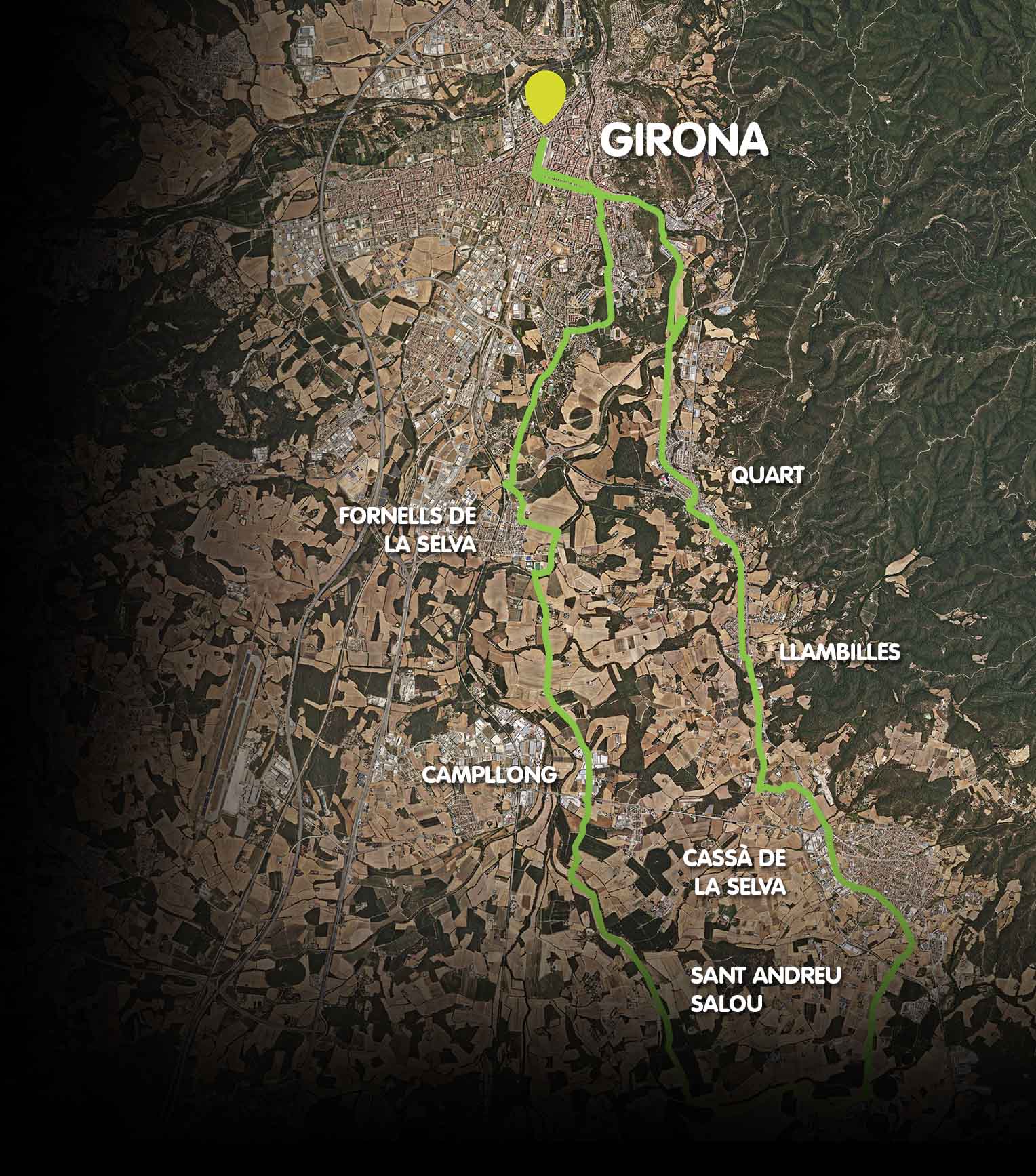 Carte itinéraire en boucle Gironès Sud 37 km