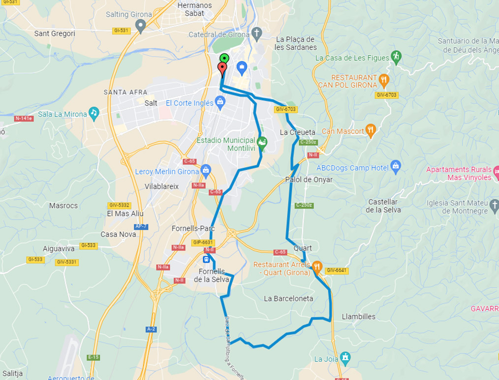 Mapa ruta circular Gironès Sud 20 km