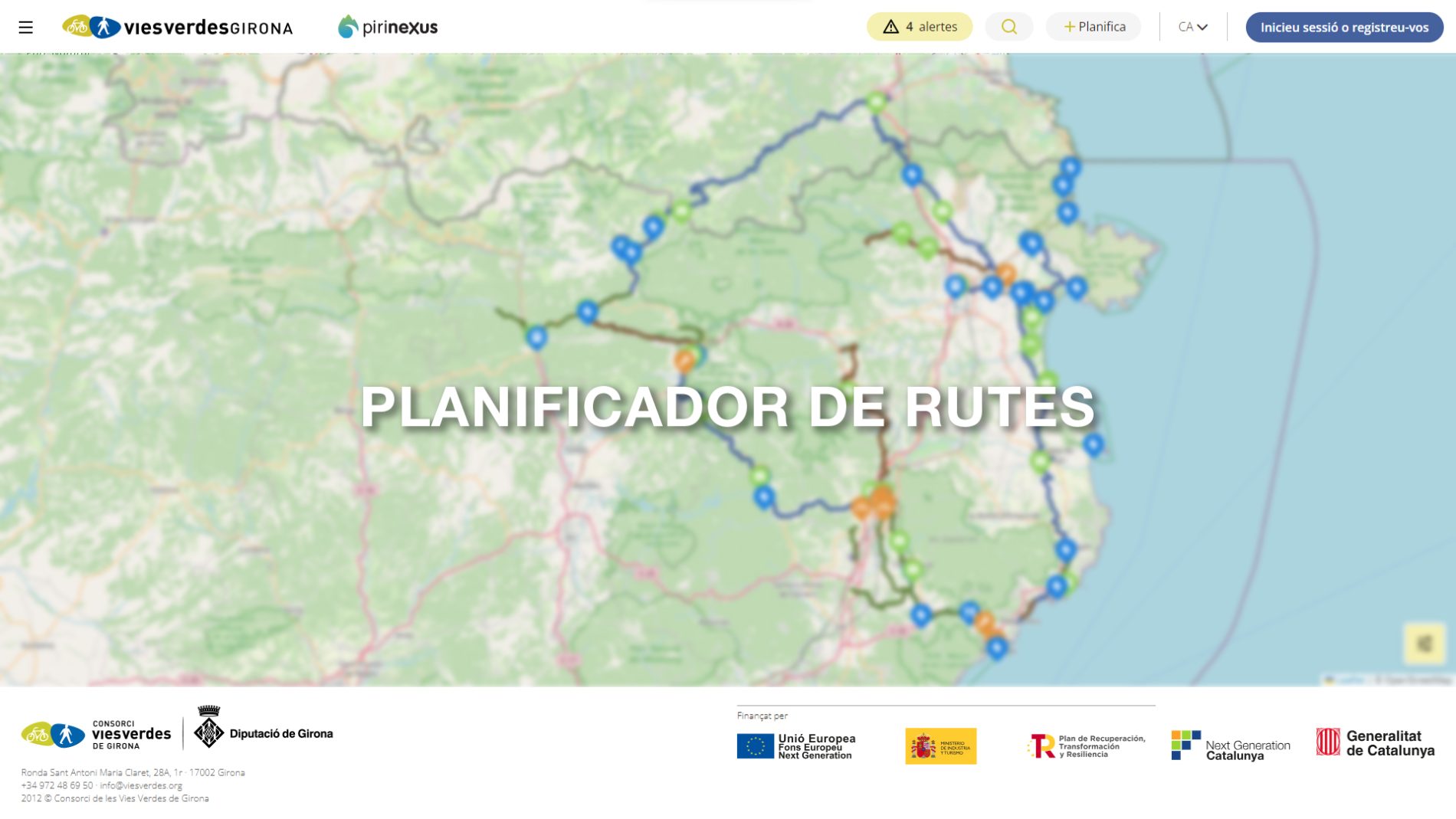 El aspecto de la pantalla del planificador de rutas